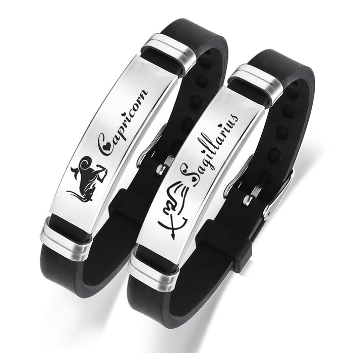 Wholesale 12 Constellation Silicone Bracelet Stainless Steel Adjustable Couple JDC-BT-HuH006