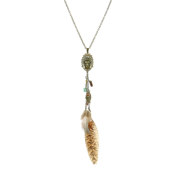 Wholesale Necklace Alloy Dream Catcher Owl Feather Sweater Chain MOQ≥2 JDC-NE-Momo002