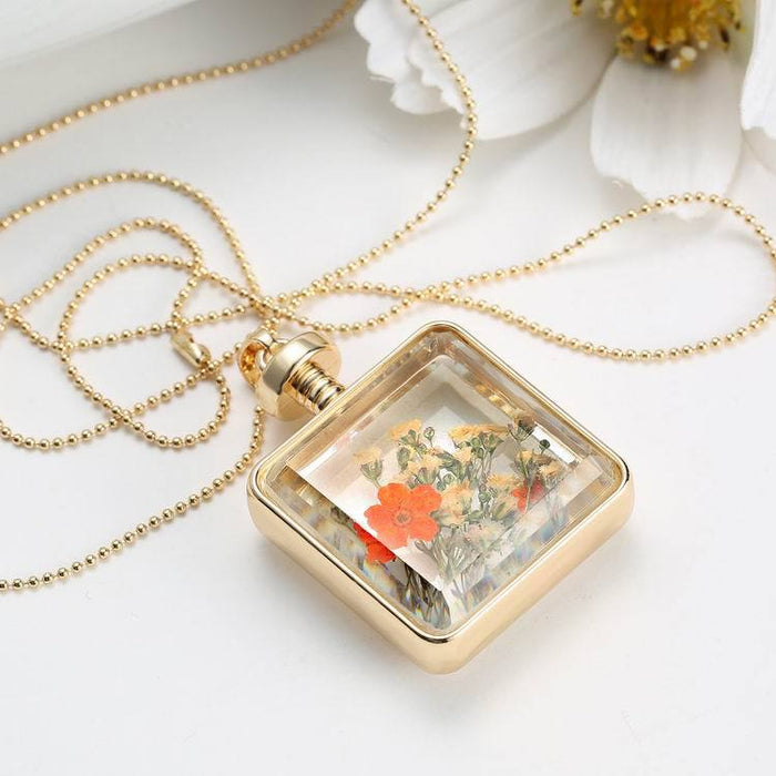 Wholesale Square Crystal Dried Flower Necklace JDC-NE-L004