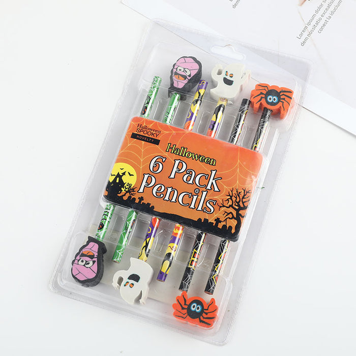 Wholesale Pencil Basswood Halloween Rubber Ruler Sticker Stationery Set MOQ≥12 JDC-PC-Bam001