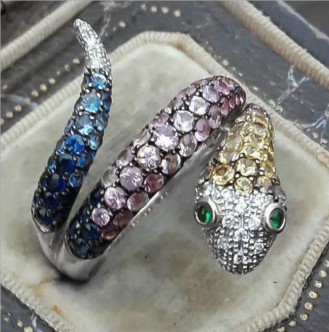 Wholesale Fashion Color Set Zircon Snake Ring JDC-RS-Sanj021