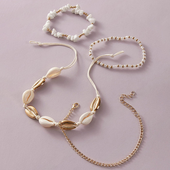 Jewelry WholesaleWholesale multi layer white small gravel rice beads braided alloy anklet 4 piece set JDC-AS-Yg003 Anklet 陌茗 %variant_option1% %variant_option2% %variant_option3%  Factory Price JoyasDeChina Joyas De China