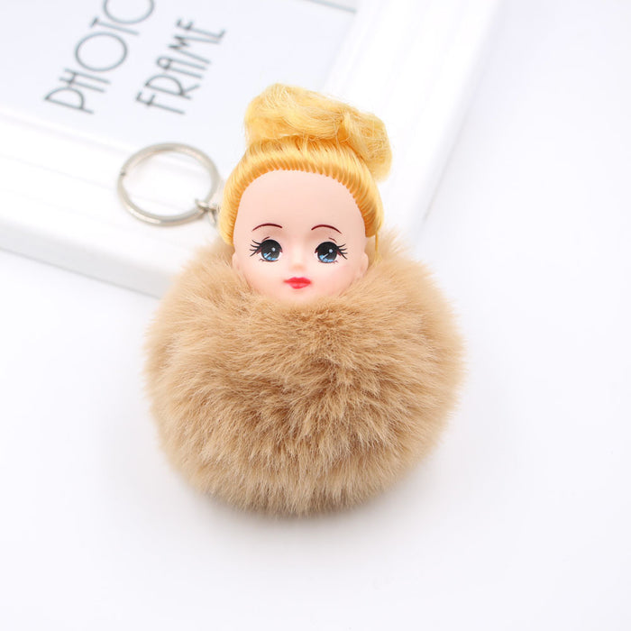 Wholesale cute girl fur ball keychain JDC-KC-Zuge066