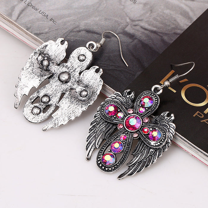 Wholesale Earrings Alloy Diamond Cross Wings MOQ≥2 JDC-ES-ShuoG006