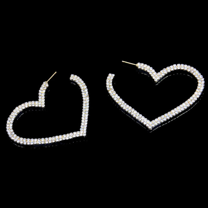 Wholesale Hollow Heart Diamond Hoop Earrings JDC-ES-Xins011