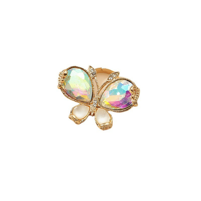 Wholesale Rings Alloy Colorful AB Diamond Butterfly Adjustable MOQ≥3 JDC-RS-KaiQ009