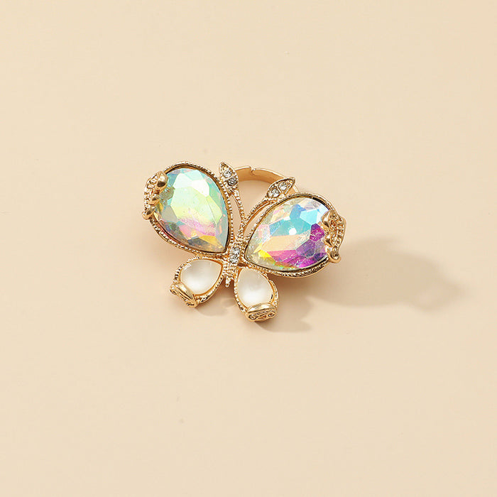 Wholesale Rings Alloy Colorful AB Diamond Butterfly Adjustable MOQ≥3 JDC-RS-KaiQ009