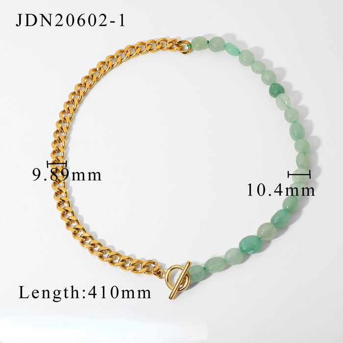 Wholesale 18K Gold Stainless Steel Colored Natural Stone Beaded Necklace JDC-NE-JD400