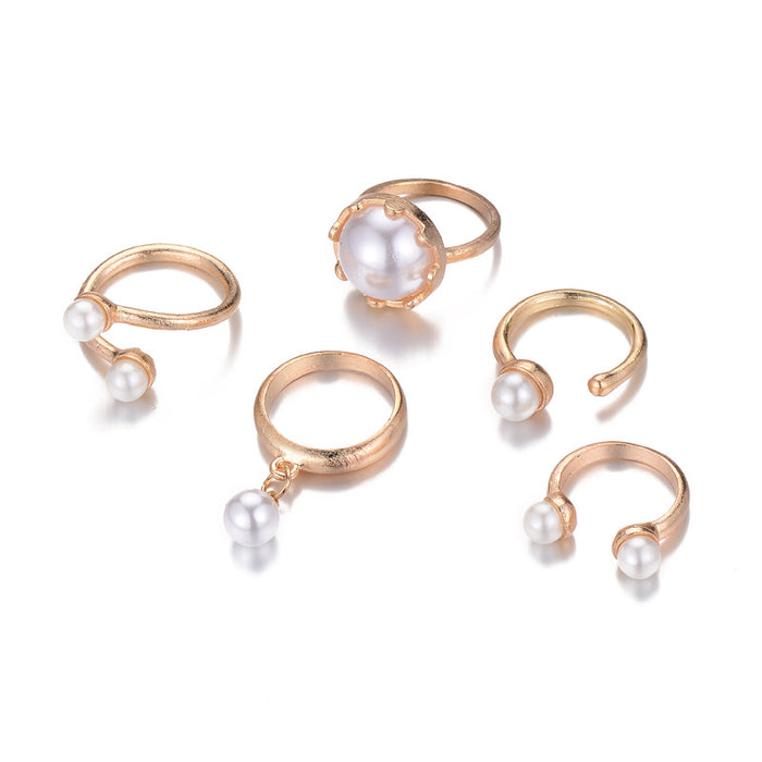 Wholesale Gold Plated Pearl Metal Ring Set MOQ≥3 JDC-RS-GSYS005
