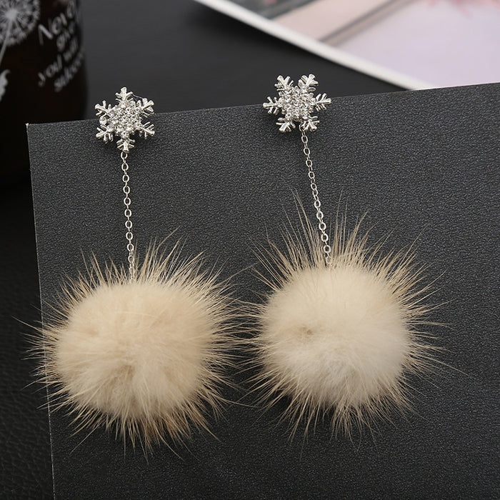 Wholesale Earring Copper Long Snowflake Hair Ball MOQ≥2 JDC-ES-HM005