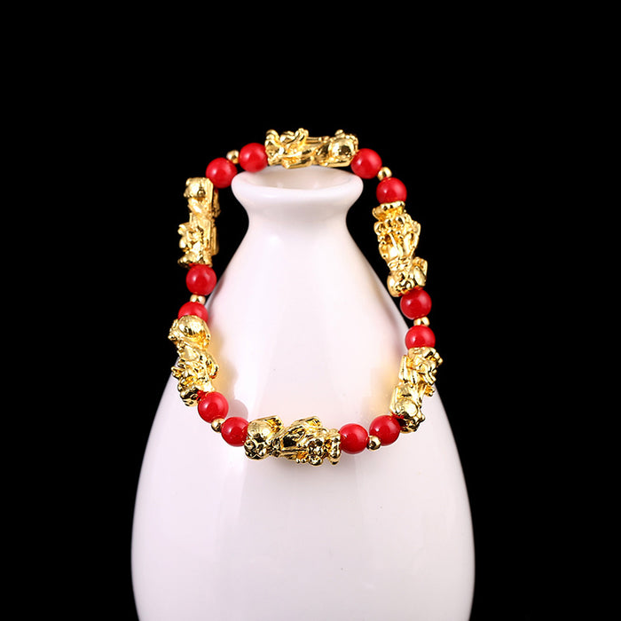 Wholesale fengshui Bracelet glass hand-woven red rope imitation natural agate Pixiu MOQ≥2 JDC-BT-AiX002
