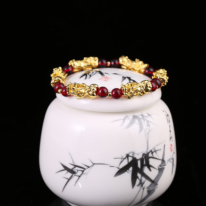 Wholesale fengshui Bracelet glass hand-woven red rope imitation natural agate Pixiu MOQ≥2 JDC-BT-AiX002