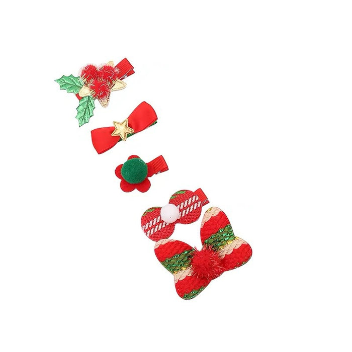 Wholesale Hair Clips Flannel Spring Five Piece Bow Christmas MOQ≥2 JDC-HC-GYou003
