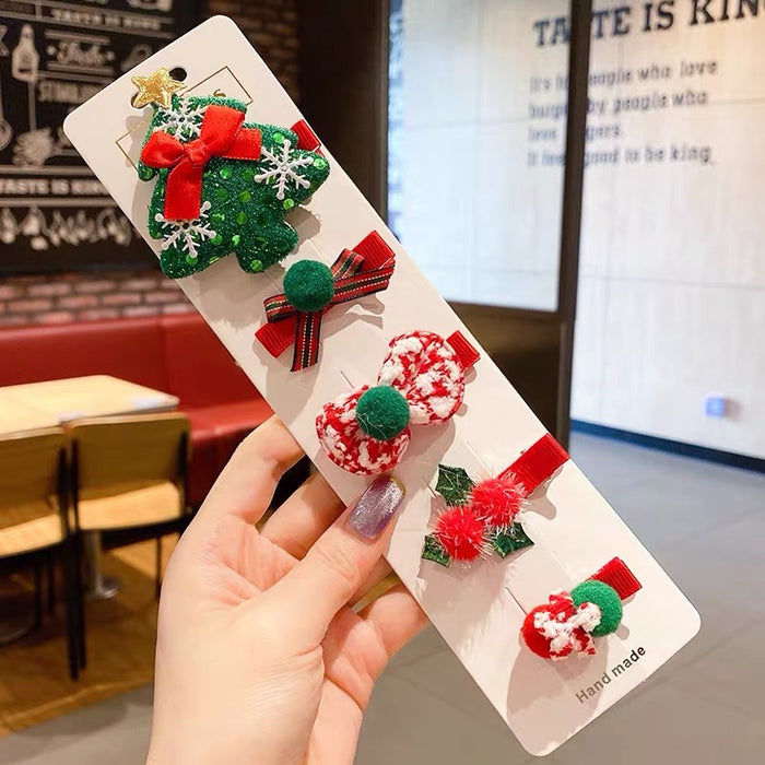 Wholesale Hair Clips Flannel Spring Five Piece Bow Christmas MOQ≥2 JDC-HC-GYou003