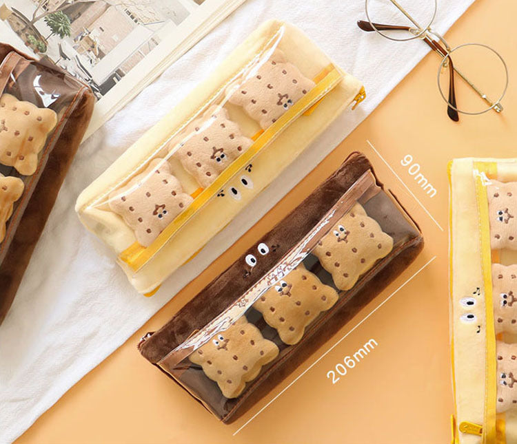 Wholesale Pencil Bags Plush Double Sandwich Biscuits Large Capacity MOQ≥2 JDC-PB-YUNKE006