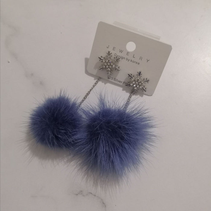 Wholesale Earring Copper Long Snowflake Hair Ball MOQ≥2 JDC-ES-HM005