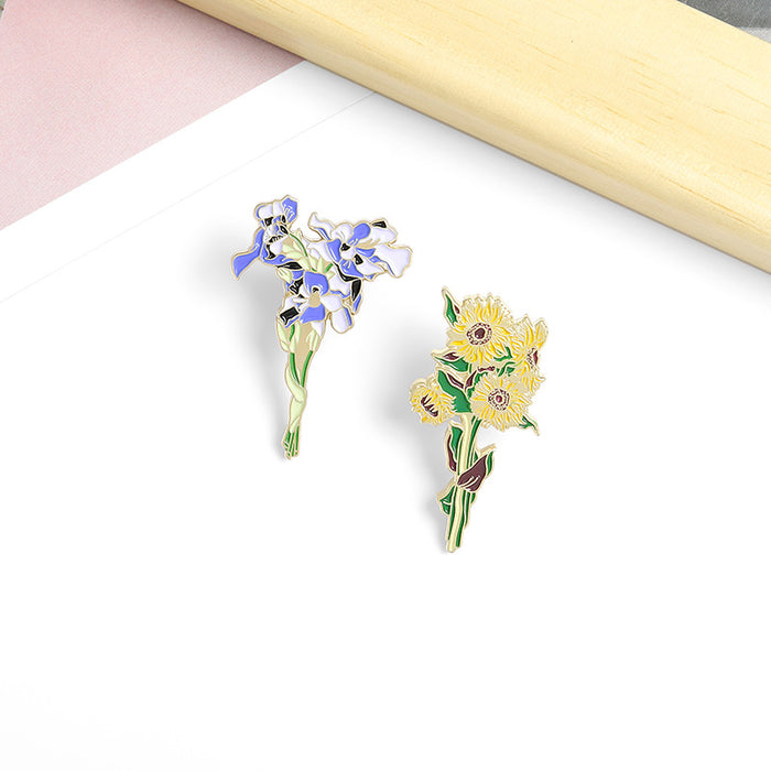 Wholesale jewelry brooches Van Gogh's sunflower and iris brocon clothing JDC-BC-QiH004