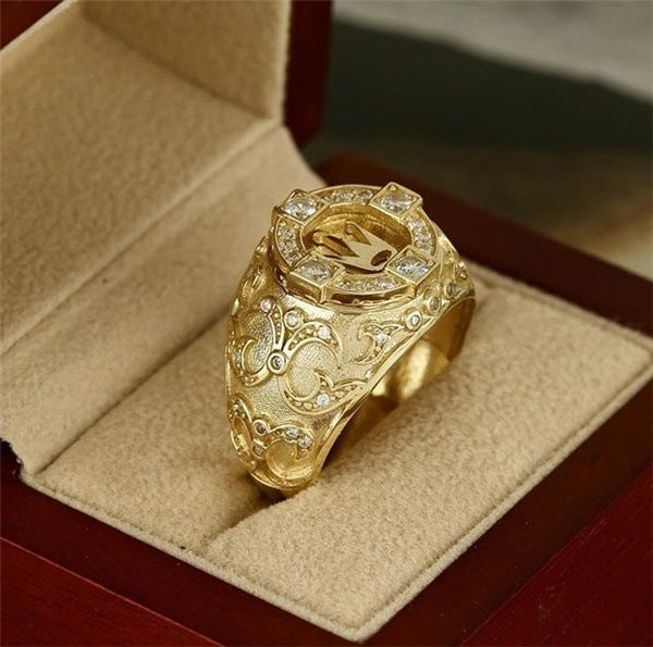 Wholesale Rings Alloy 18k Yellow Gold Plated Crown Vintage Engraving JDC-RS-sanj057