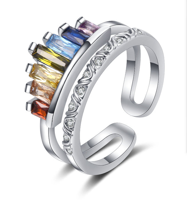 Wholesale Zircon Rainbow Crown Copper Adjustable Ring JDC-RS-BLX094