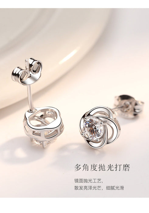 Wholesale Earring Garnet Clover Silver Needle JDC-ES-Nina004