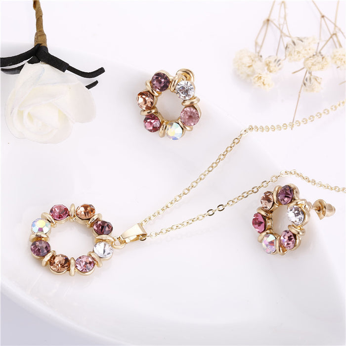 Wholesale Necklaces alloy colored gemstones jewelry set necklace earrings two-piece set JDC-NE-ZhongY007