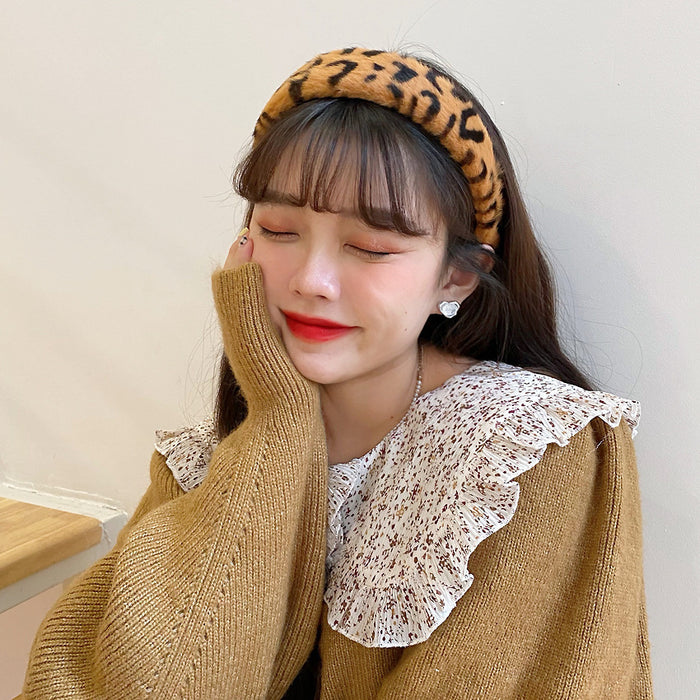 Wholesale headband cloth plush leopard print JDC-HD-CMSP004