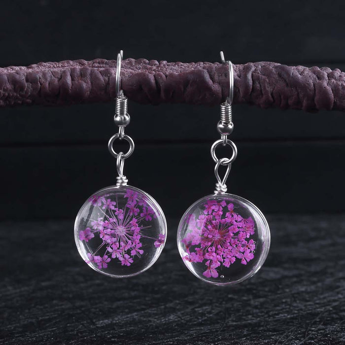 Wholesale Glass Ball Dried Flower Earrings MOQ≥2 JDC-ES-Zhongn009