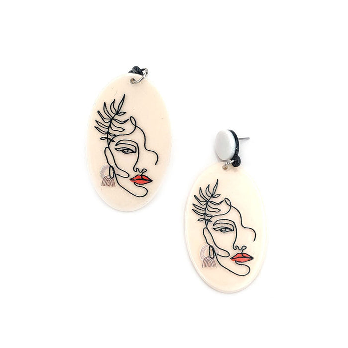 Wholesale acrylic printed earrings geometric human head MOQ≥2 JDC-ES-qiuge005