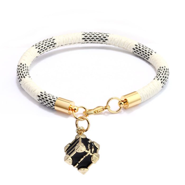 Wholesale Striped PU Leather Rope Plating Real Gold Bracelet (F) JDC-BT-QiN004