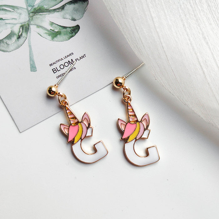 Wholesale Earring Alloy Cute Unicorn Letter MOQ≥2 JDC-ES-Xinai009