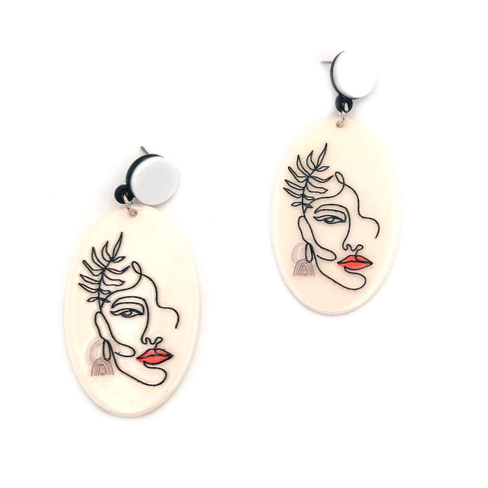 Wholesale acrylic printed earrings geometric human head MOQ≥2 JDC-ES-qiuge005