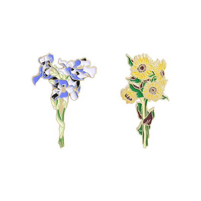 Wholesale jewelry brooches Van Gogh's sunflower and iris brocon clothing JDC-BC-QiH004
