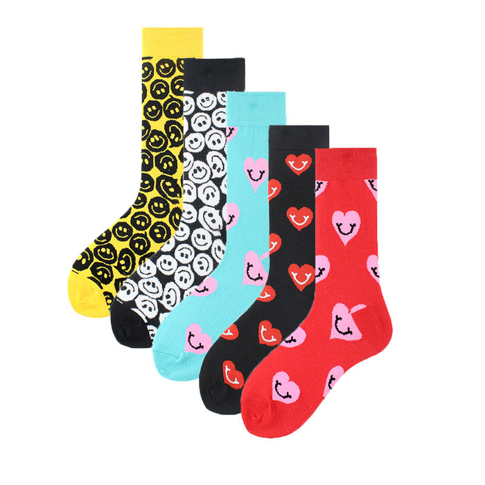 Wholesale Sock Cotton Medium Tube Warm Heart Smiley Love Series JDC-SK-XiF006