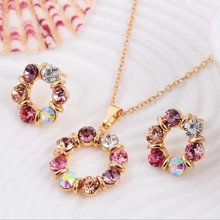 Wholesale Necklaces alloy colored gemstones jewelry set necklace earrings two-piece set JDC-NE-ZhongY007