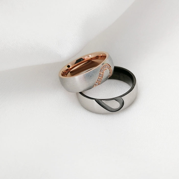 Wholesale Ring Titanium Steel Coupler Ring Heart Zircon MOQ≥2 JDC-RS-QuanX003