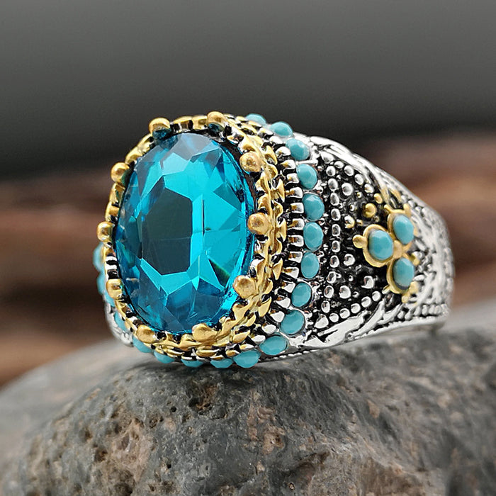 Wholesale Sapphire Turquoise Diamond Metal Ring JDC-RS-RongY004