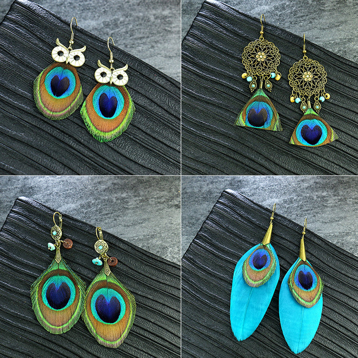 Wholesale Earring Alloy Vintage Peacock Feathers MOQ≥2 JDC-ES-HH037