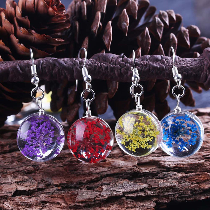 Wholesale Glass Ball Dried Flower Earrings MOQ≥2 JDC-ES-Zhongn009