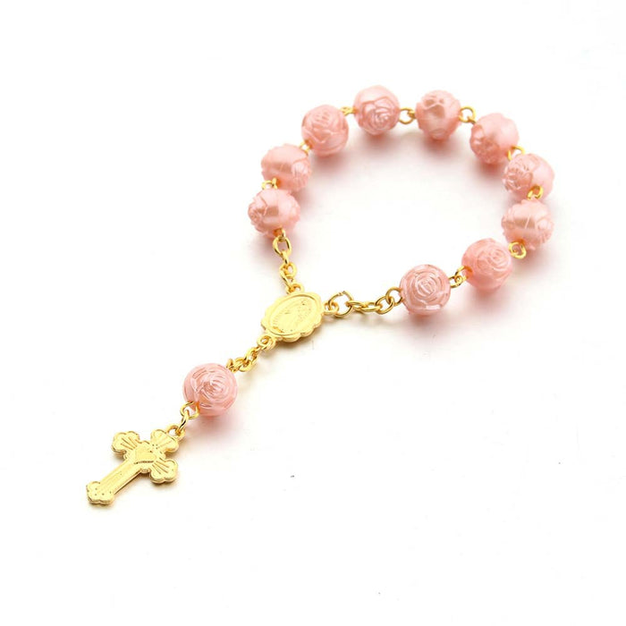 Wholesale Bracelet Alloy Baby Pink Milk White Rose Flower MOQ≥2 JDC-BT-ShanS003
