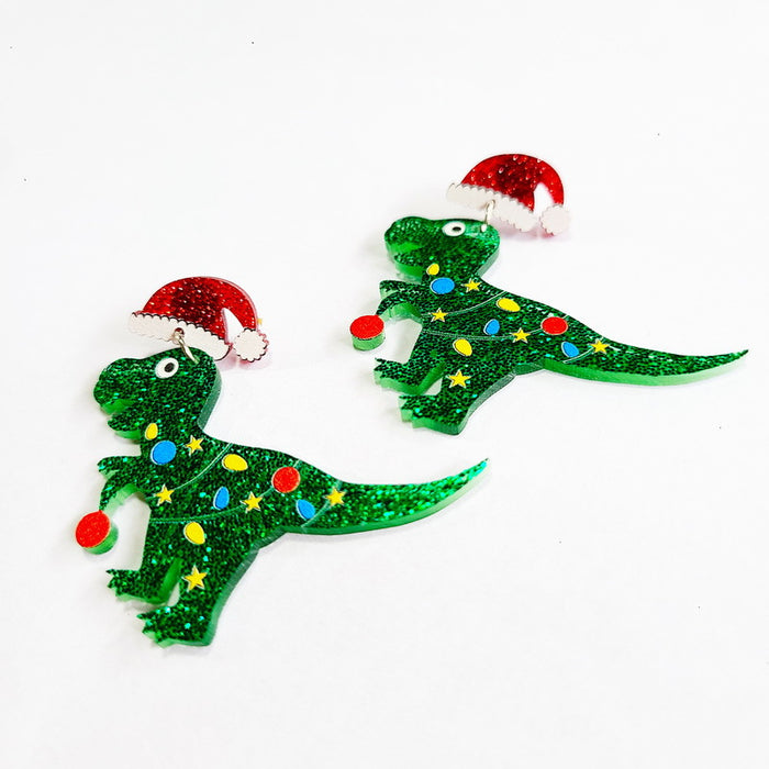 Pendientes al por mayor Dinosaurio de Navidad ACRYLIC Campanas de copo de nieve JDC-ES-XUEP060