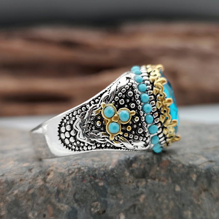 Wholesale Sapphire Turquoise Diamond Metal Ring JDC-RS-RongY004
