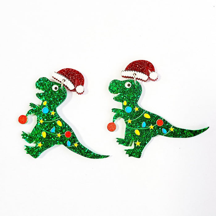 Pendientes al por mayor Dinosaurio de Navidad ACRYLIC Campanas de copo de nieve JDC-ES-XUEP060