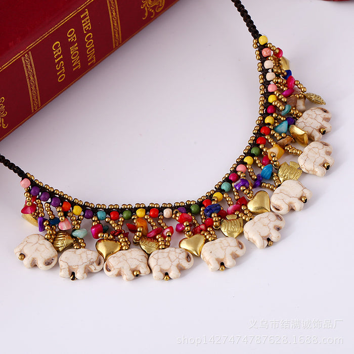 Wholesale necklace boho semi precious stone thai wax thread braided collarbone chain JDC-NE-JMC003