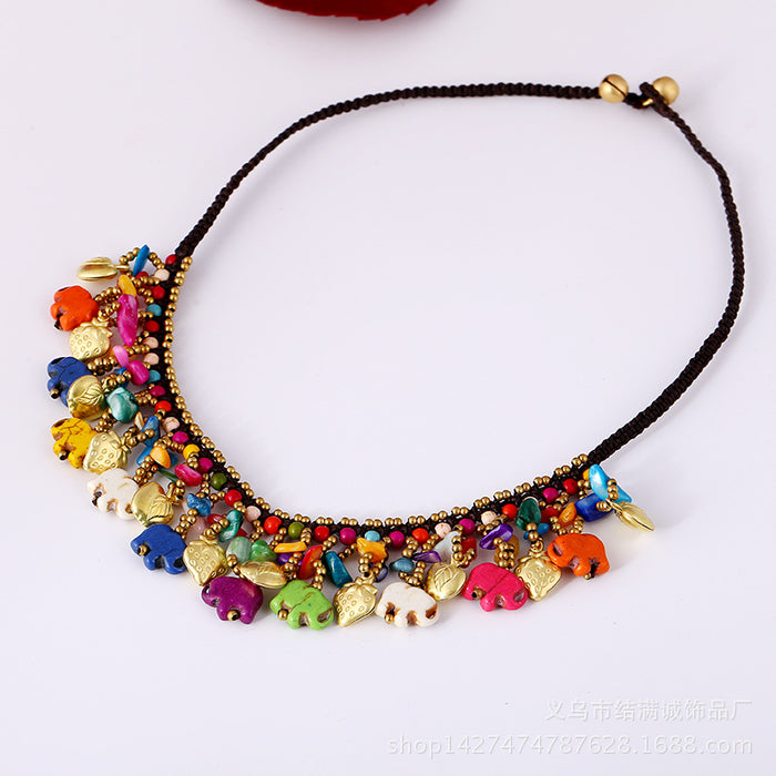 Collar al por mayor Boho Semi Precious Stone Thai Wax Hild Collarbone Chain JDC-Ne-JMC003