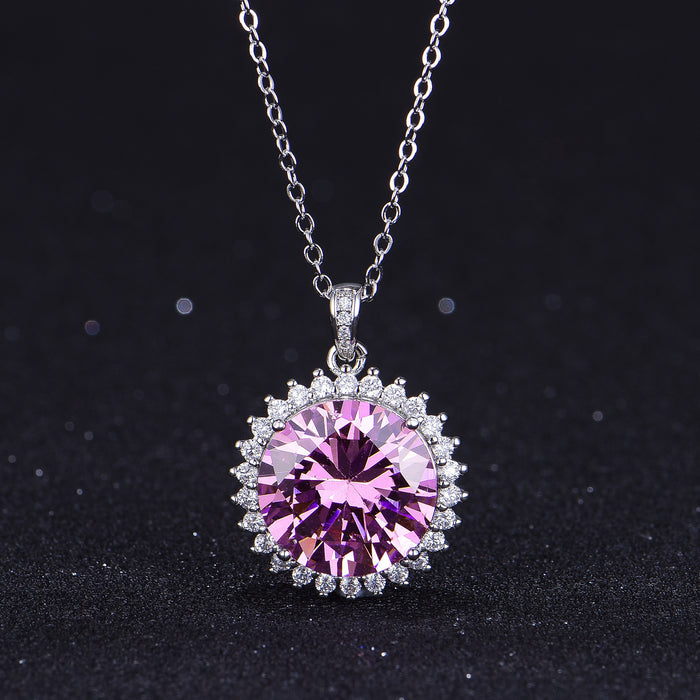 Wholesale Necklaces Copper 10ct Big Diamond Simulation Pink Tourmaline Round JDC-NE-KLQ002