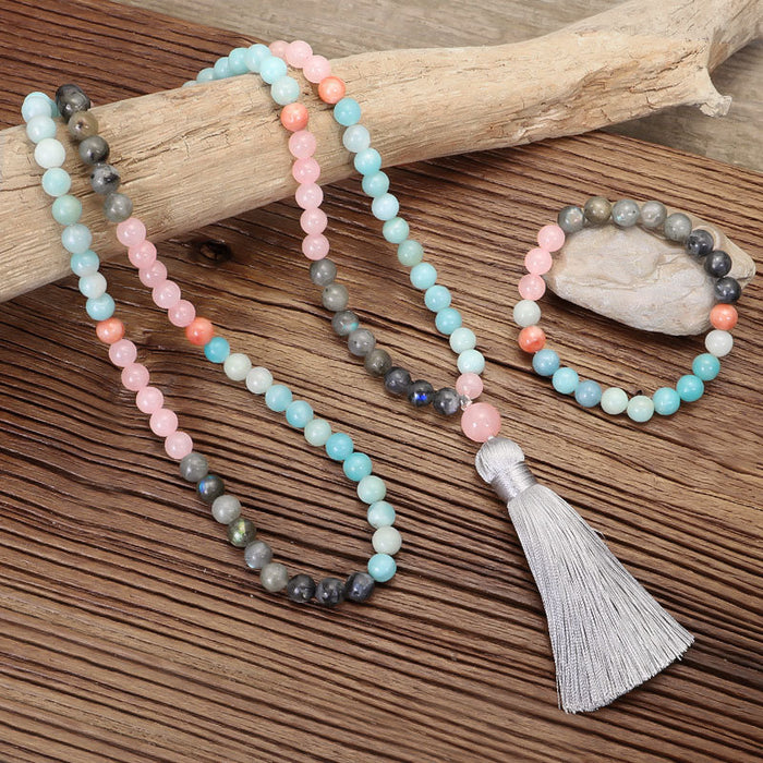 Wholesale Summer New Boho Colorful Stone Necklace Bracelet Set JDC-NE-QiuX001