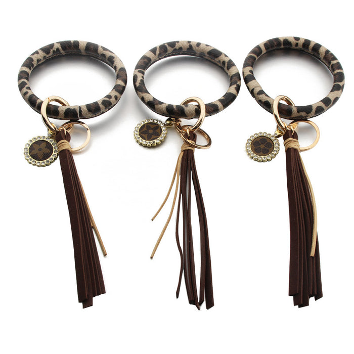 Wholesale Keychains Silicone Leather Leopard Print Wrist Keychains MOQ≥2 JDC-KC-NuoYi014