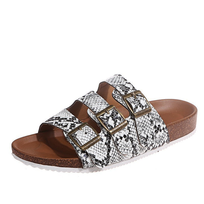 Wholesale belt buckle flip flops floral flat open toe plus size women's shoes JDC-SD-Qianh007