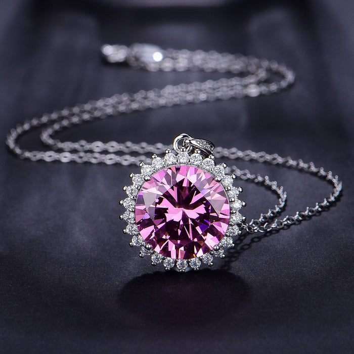 Wholesale Necklaces Copper 10ct Big Diamond Simulation Pink Tourmaline Round JDC-NE-KLQ002