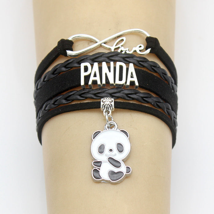 Wholesale Hand Braided Unlimited Love Panda Pendant Charm Braided Bracelet MOQ≥3 JDC-BT-HanM005